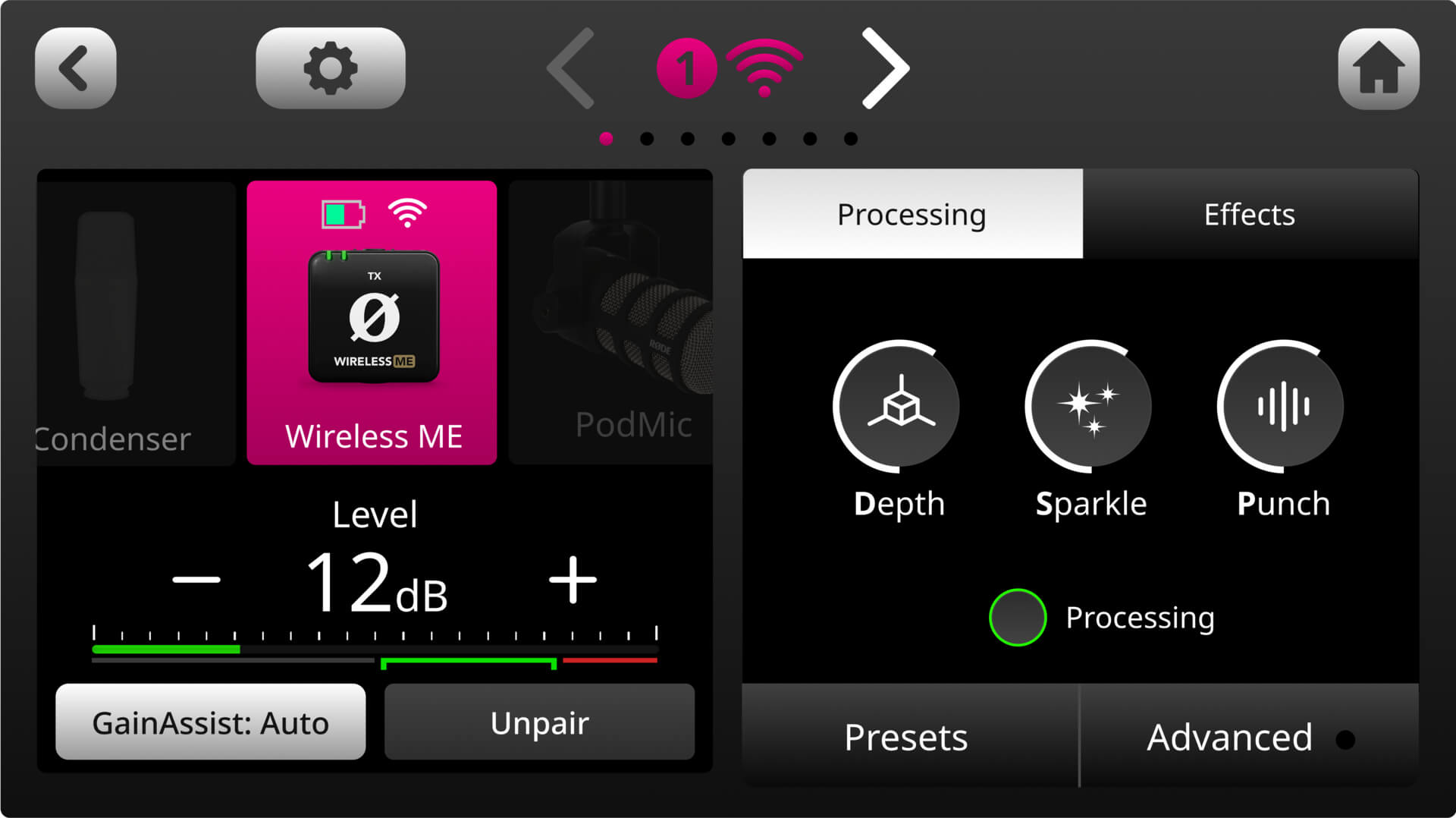 RØDECaster Duo showing Wireless ME connected